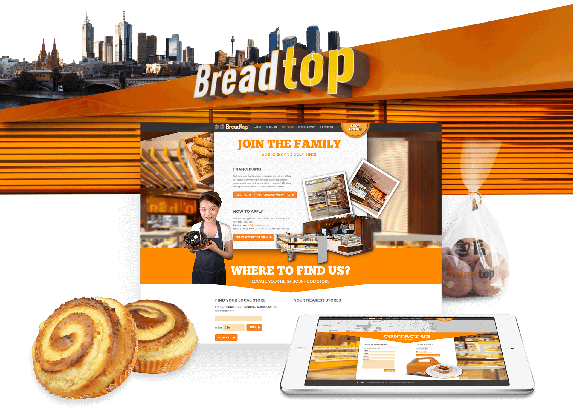 Responsive Views of Breadtop Website Home Content