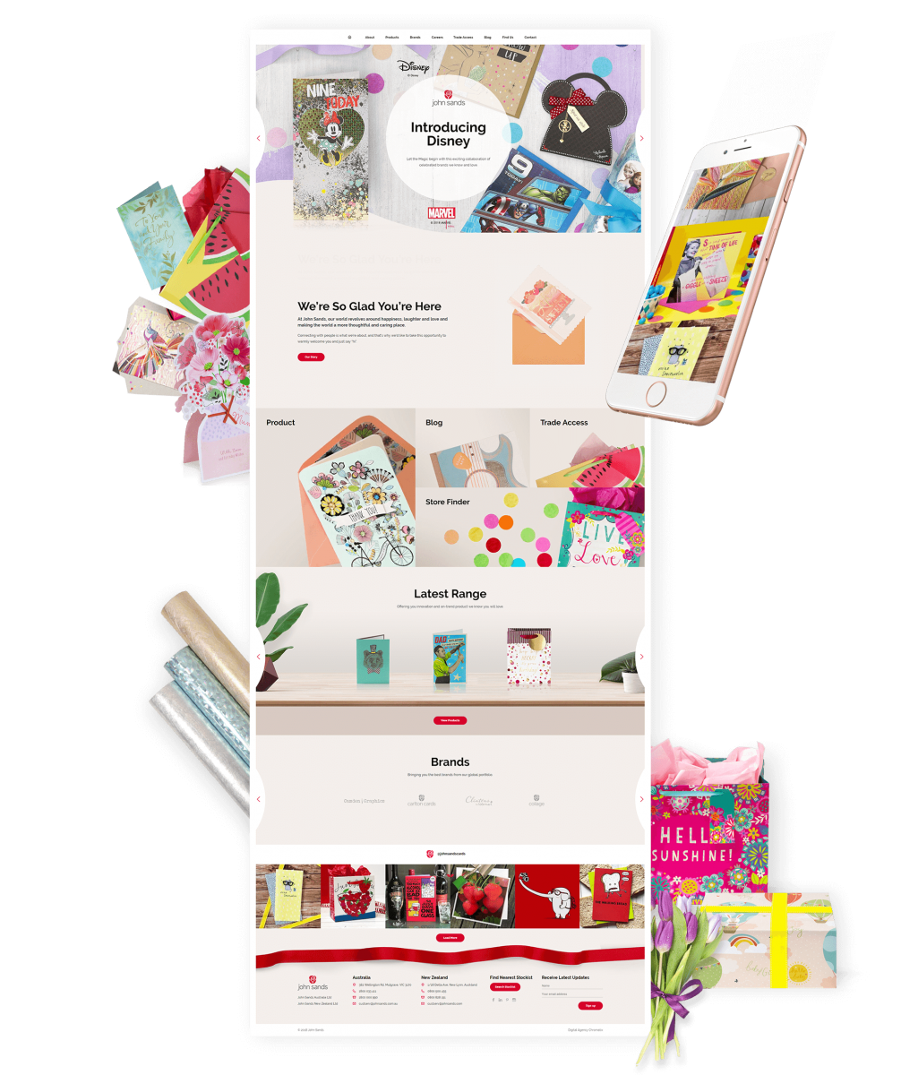 Desktop and Mobile Views of John Sands Website Showcasing Products