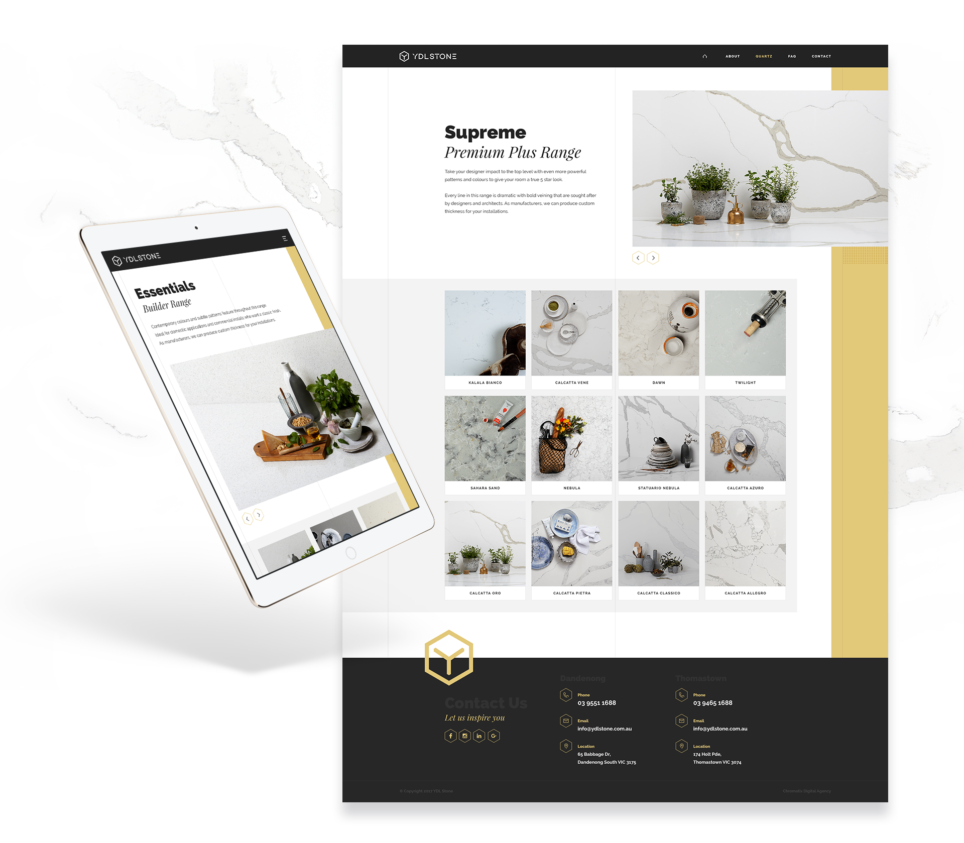 Desktop and Tablet Views of YDL Stone Website Product Range