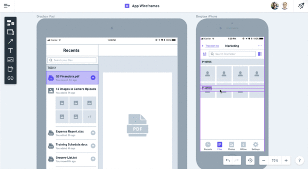 wireframing example for UX design